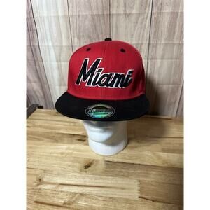 KBETHOS Miami Heat Snapback 6 Panel Semi-Flat Cap Red Black Embroidered Logo NBA